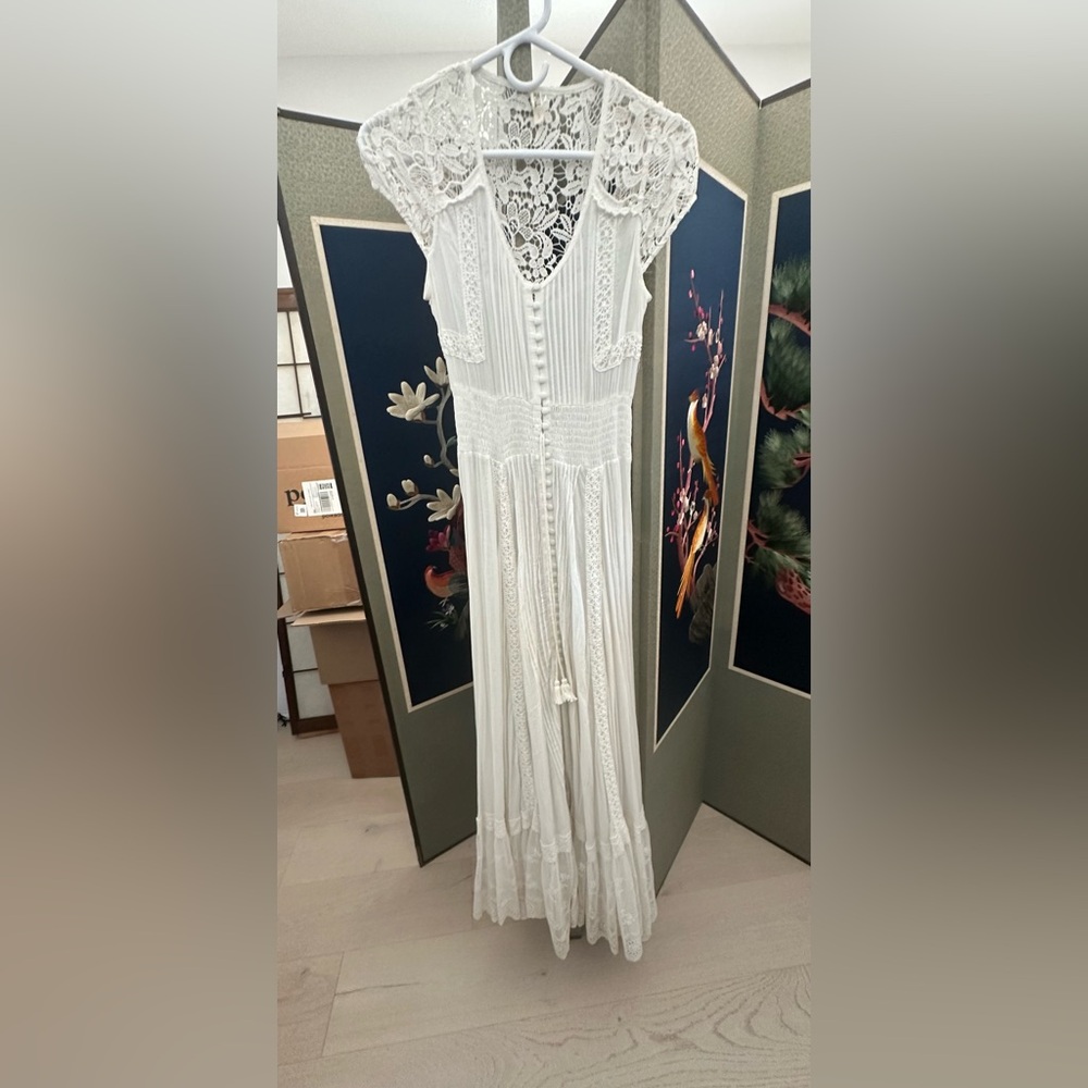 Spell RARE 🦄 Wild Belle Gown White Lace Maxi Dress W/original custom slip.Sz Sm - Picture 4 of 15